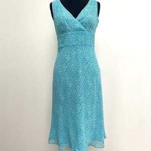 TIMELESS ANN TAYLOR SILK BLUE POLKA DOT MIDI DRESS